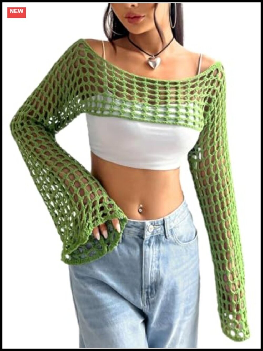 Crochet Crop Top Shrug Y2K Hollow Out Mesh Knit Long Sleeve Sweater Beach Cover